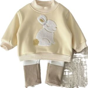 New baby Cream Bunny Sweatshirt and Pants Set. 9-12 months